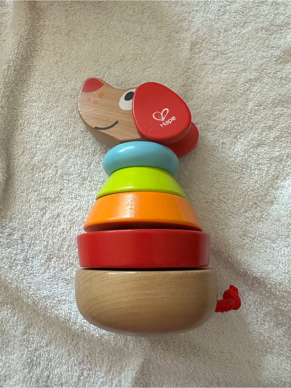 Red & Multicolor Wooden Stacking Toy Hape Pepe sound stacker infant child